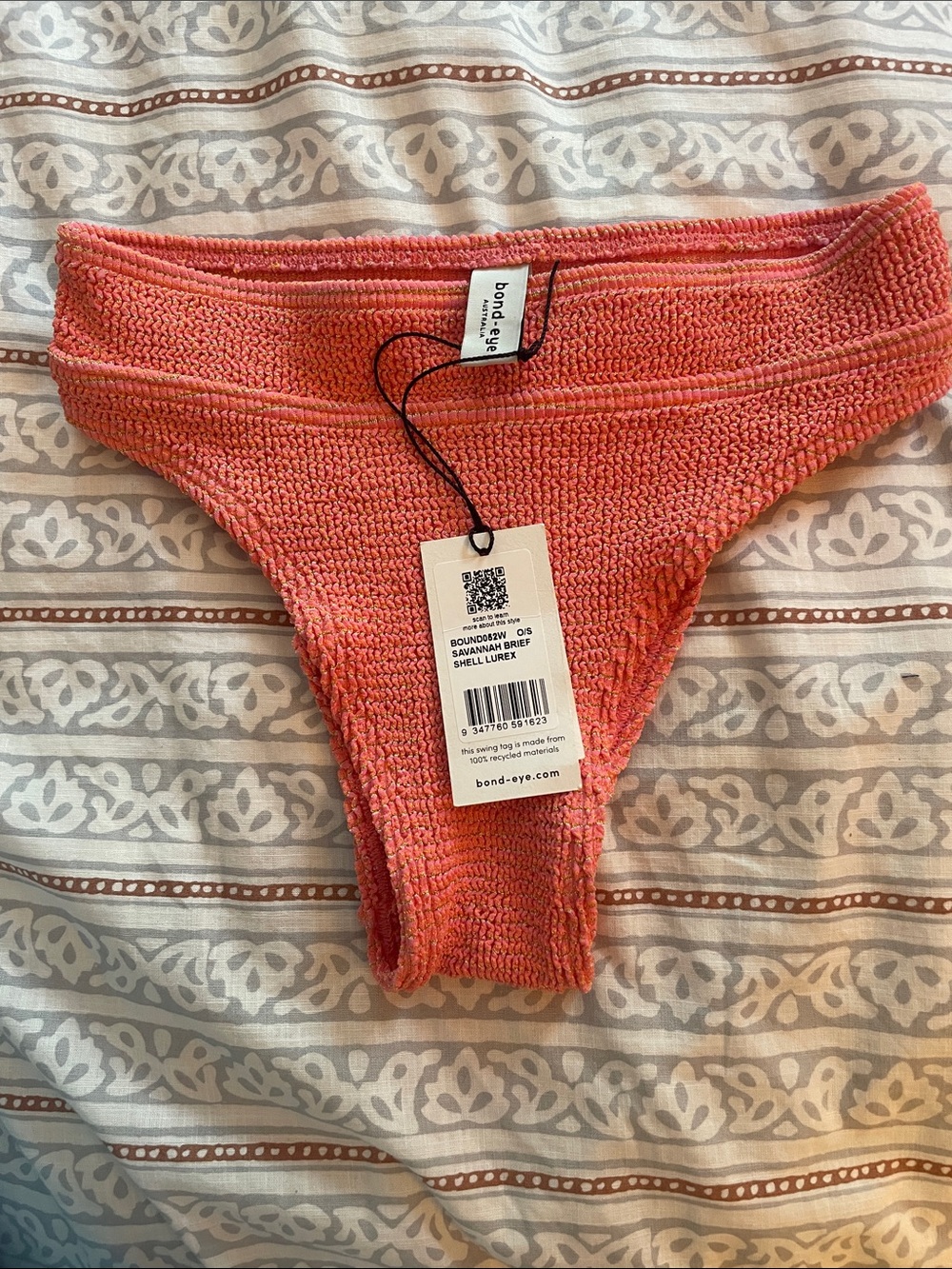 bond-eye Coral Textured High-Cut Bikini Bottom NWT